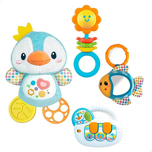winfun 46886 - Set Juguetes para bebé recién Nacido con Luces y Sonido/Incluye sonajero, mordedor, Espejo y Teclado Musical/Regalo para bebés, Juguetes para bebés