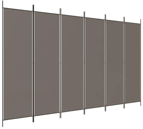 vidaXL Separé 6 pannelli 300x200 cm, Tessuto in poliestere e struttura in ferro, Antracite, Schermo pieghevole, Parete divisoria mobile per camera e ufficio, Arredo casa