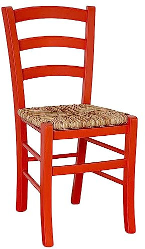 okAffareFatto di Zimbardi Costanza Holzstuhl Venedig Rot mit Sitz aus Reisstroh