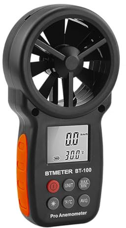 NUZAMAS BT-100 - Anemómetro digital portátil, medidor de velocidad del viento, retroiluminado, LCD CFM, probador de velocidad de flujo de aire para registro de vuelo de avión no tripulado