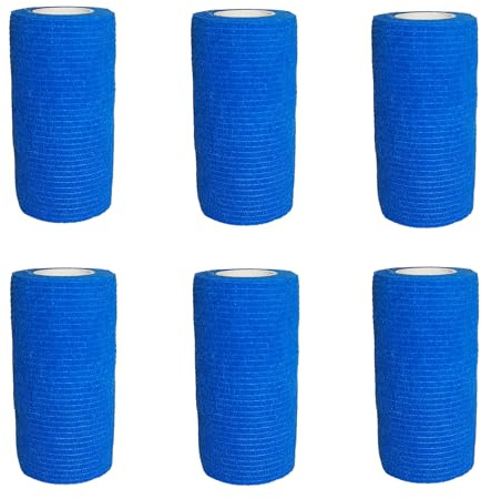 6 Rouleaux Bandage Cohésive Elastique Strapping Compresses non Tissées Bandage Autoadhésif Bande Immobilisation pour Poignet Genou Cheville Pied et Main 10 cm x 4,5 m Bleu