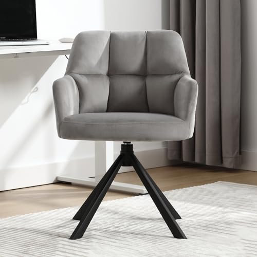 chairus Chaise de Bureau en Velours Fauteuil Travail Pivotant à 360° avec Pieds en Métal Chaise Rembourré pour Salon Chambre (Gris (Pieds en Métal))