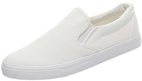Jamron Homme Couleur Unie Slip on Chaussures en Toile Baskets Mode Décontractées Plimsolls Blanc SN0706142 EU43