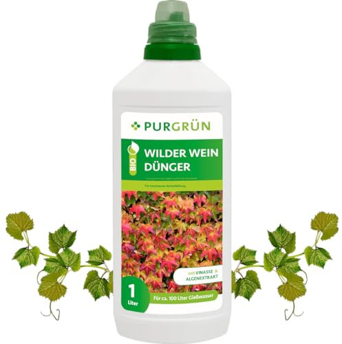 Purgrün® Bio-Wilder-Wein-Dünger 1 Liter – Organische Rezeptur – Premium-Flüssigdünger – NPK 4+1+7 – Mit Algenextrakt & Vinasse – Extra Kalium für leuchtende Herbstfärbung