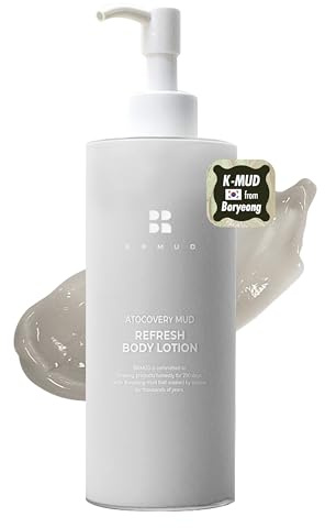 BRMUD Atocovery Mud Refresh Body Lotion - Ultimate Hydration Itchness Relief Boryeong Mud Body Moisturizer - Mild & Gentle Ingredients for Sensitive Skin - Geranium & Rose Scent, 10.58 oz