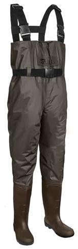 Fishing Chest Waders with Boots Waterproof and Breathable Waders for Men and Women, Sizes EU 38-47/UK 5-14 (Brown, UK 10 / EU43)