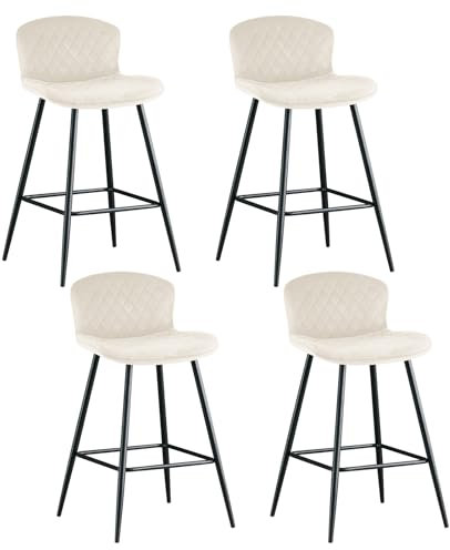 JYMTOM 4er-Set Samt Barhocker mit Lehne und Fußstütze, Tresenhocker Bistrohocker Designer Hocker mit Metallrahmen für Esszimmer Bar Restaurant und Café 90 * 50 * 49 cm (4, Beige)