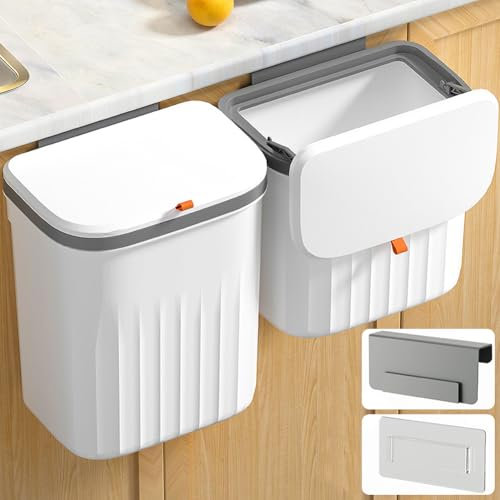 JUVEL Poubelle de cuisine suspendue avec couvercle anti-odeurs, 18 litres, en Polypropylène + TPE, pour cuisine, intérieur, déchets généraux, matières compostables, usage fréquent