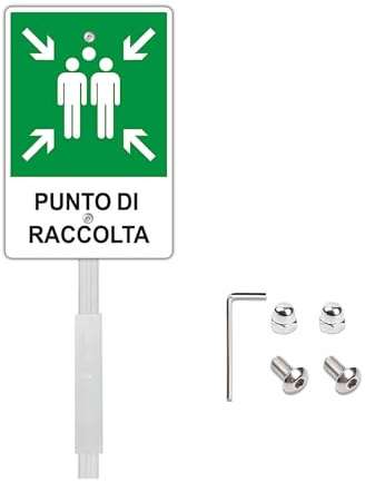 Felexdo Cartello Punto di Raccolta con Staffa, 20X30CM Cartello di emergenza e sicurezza in alluminio Lunga Durata Fori pre-forati per facile installazione