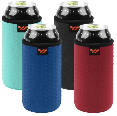 Desing Wish 4 Piezas 16 oz Can Cooler Sleeve Standard Enfriador de Latas Coke Can Sleeve Antideslizante Soporte de Neopreno Manga Aislante para Bebidas Manga Refrigerante para Latas