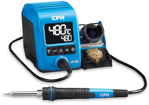 CFH Profi Lötstation digital 40 W LD 222 - LCD-Anzeige, Temperatur regelbar 150–480 °C, schnelles Aufheizen, Lötkolbenhalterung für Links-/Rechtshänder, wechselbare Lötspitze, TÜV SÜD GS zertifiziert