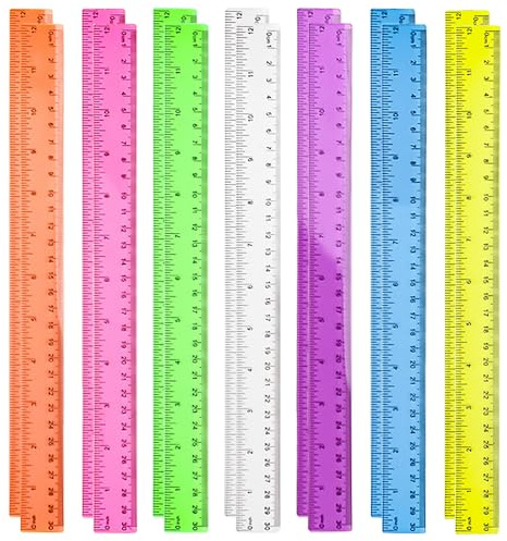 TRKETK 14 Pièces Règles Colorées en Plastique Transparent, Règle de Mesure de 30 cm Règle Incassable Règles Colorées et Métriques Résistantes aux Chocs pour École, Étudiants, Salle de Classe, Bureau