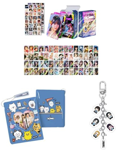 ZRHMCJEN K-Pop Set 60Pcs Photocards Postales, 64Pcs Pegatinas, Album Carpeta Libro, Llavero Keychain/Le Sserafim