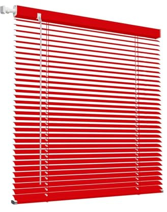 Tende Veneziana in Alluminio con Fissaggio Senza Foratura, su Misura Larghezza 42-150cm Altezza 50-240cm Persiane Veneziane Orizzontali Senza Fili, Privacy, per Finestre Interne(Red)