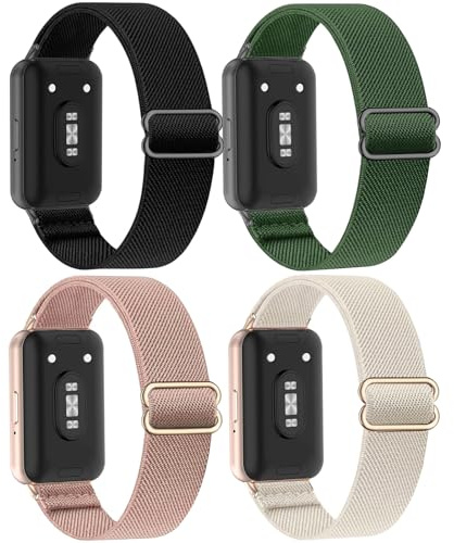 ZOCOVIN 4 StücksElastische Nylon Armband Kompatibel mit Samsung Galaxy Fit 3, Weiches Sport Dehnbare Ersatzarmband für Samsung Galaxy Fit 3 SM-R390 Damen Herren