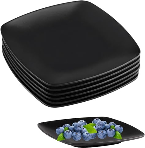 suaywo 6 pezzi Piatto Melammina Nero Quadrati 16,8 × 16,8 × 2 cm Set di Piatti Melammina Nera Ripetibile Piatti da Dessert Neri per Barbecue, Buffet, Dessert, Spuntini