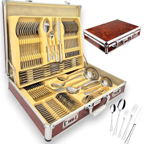 Posate in valigia, 72 pezzi, 12 persone, acciaio inossidabile, forchetta, cucchiaio, coltello 22322D SATIN
