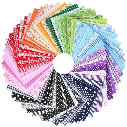 56 Pieces Patchwork Squares Floral, 25x25cm Precut Patchwork Fabric Bundles with Floral Patterns, 100% Cotton Material, 7 Coloured Mixed Cotton Fabric Squares for Artcraft DIY Precut Quilting