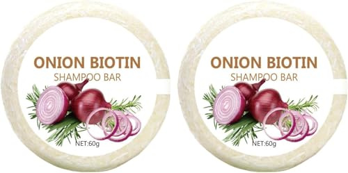 2PCS Oignon Shampooing Savon, 60g Onion Biotin Shampoo Bar, Shampoing Solide à l'oignon et à la Biotine avec Romarin, Naturel, pour hommes et femmes