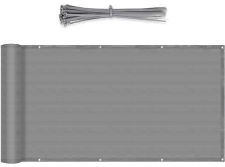 Sekey Balkon Sichtschutz Balkonabdeckung HDPE 220 g/m², 75x500cm, Leicht Transparent Wind- und UV-Schutz Wetterfest, mit Ösen, Nylon Kabelbinder, Hellgrau