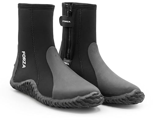 FORZA Wetsuit Boots – 5mm Neoprene Water Sports Boots for Surfing, Paddle Boarding & Swimming – Anti-Slip Sole, Reinforced Toe & Heel Protection, Unisex Thermal Boots (UK 10) Black
