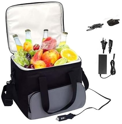 15L Portable Electric Cooler Bag, 12V Car Fridge For Camping Travel, DC Plug in Auto Cool Box With Shoulder Strap, Keeps Food Fresh For Truck RV Picnic Outdoor