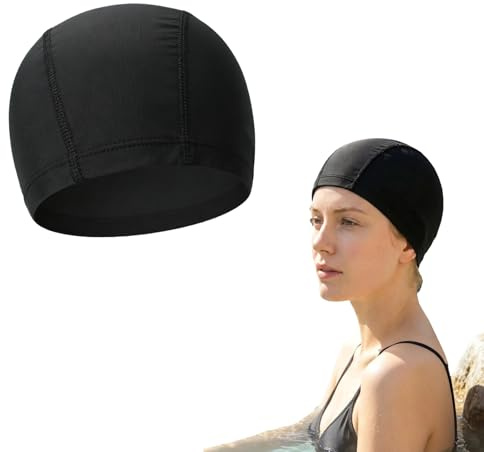 Cuffia da nuoto in nylon, traspirante, ad asciugatura rapida, elastica, unisex, in morbido tessuto nero, per adulti, donne e uomini