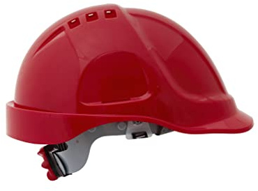 Casco de Obra, Casco de protección, con Cinta de sujeción, tamaño Ajustable, EN397, Casco de Trabajo, Casco de Construcción (Rojo)