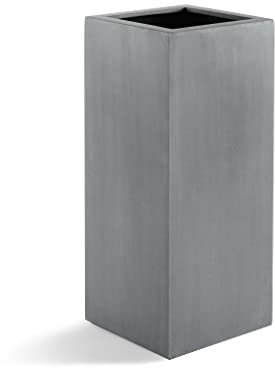 Luca Lifestyle Pflanzkübel Argento High Cube Betongrau Eckig Hoch Fiberglas *5 Jahre Garantie* - 40x40x100 cm - Premium Qualität - F970