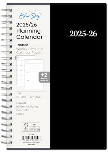 Blue Sky 2025-2026 Weekly and Monthly Academic Year Planner Calendar, July 2025 - June 2026, 5 x 8, Flexible Cover, Wirebound, Laminated Tabs, Enterprise