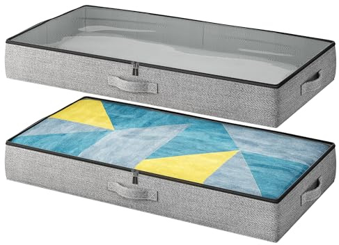 TidyCorner 2-Pack Under Bed Storage Containers, 4.5 Inches Tall Low Profile Underbed Clothes Storage Organizer Bin with Sturdy Sidewalls/Bottom, Underbed Storage Bins 2 Storage Thin Bins