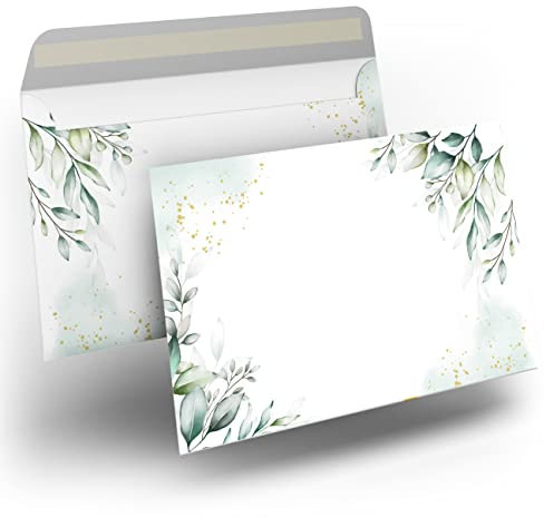 Briefumschlag C6 Haftklebend Selbstklebende 25-50 Stück Briefumschläge Kuvert Briefkuvert bedruckt Grün Blätter Vintage 80 g/m² 114 x 162 mm Hochzeit Geburtstag Grußkarten Einladung Danksagung (25)