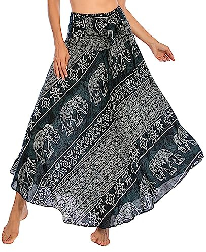 Adigaber Womens 2in 1 Vintage Maxi Skirt Floral Print Bohemia High Waist Summer Long Dresses Elegant A-Line Skirt for Party Beach Photos