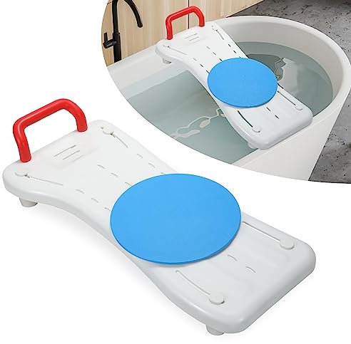 Sonnewelt Badewannenbrett mit Drehscheibe badewannensitz Erwachsene senioren Wannensitz Sitzbrett ca.75cm mit Griff und integrierter Seifenablage weiß duschbrett für badewanne