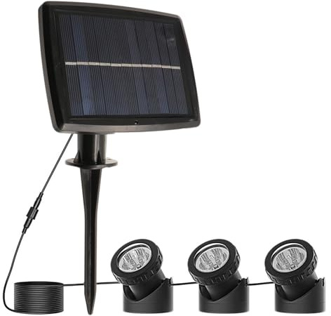 KINGCOO Soldriven undervattensdammlampa, vattentäta sänkbara lampor projektorlampa, 18 LED spotlight fisktank lampa för trädgård pool gård landskap utomhusbelysning dekoration (varm vit)