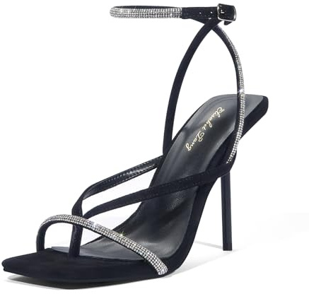 Zhabtuc Sandali con tacco da donna, Punta Quadrata, Tanga, Punta Aperta, Cinturino alla Caviglia con Fibbia, Sandali con Tacco, Scarpe Eleganti, 36-42 EU