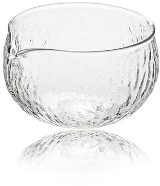Handmade Japanese Style Matcha Green Tea Ceremony Bowl, Textured Glass, 13.5 oz, With Pouring Spout (Glass)