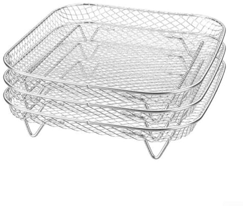 SMZhomeone Lot de 3 grilles de déshydratation carrées en acier inoxydable 304 pour friteuse à air comprimé 20,5 x 20,5 x 4,3 cm pour maximiser l'efficacité de la cuisine avec support carré pour