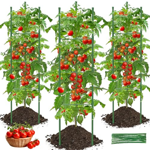Tuteur Tomate, 3pcs Cage à Tomates Support 130cm Treillis Plante Grimpante Exterieur Obélisque Treillis pour Jardin, Piquets de Support pour Plantes Frimpantes, Légumes et Fleurs