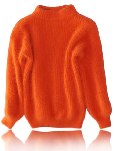 Lady Winter Angoras Cashmere Blend Suéter Suelto y cálido, Suéter Suelto de Punto con Cuello Redondo de Color sólido, Suéter de Cuello Alto de Lana Gruesa Informal (3XL,Naranja)