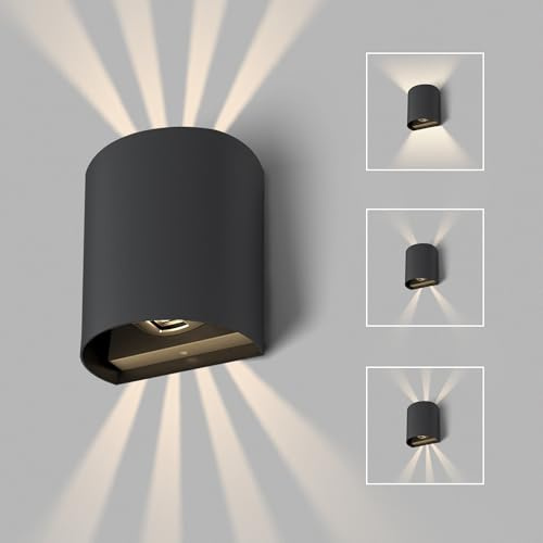 auralab Vägglampa för Utomhusbruk, Justerbar Utomhusbelysning 6W, Inomhus Utomhus Vägglampa Upp och Ner 4000K, IP65 Vattentålig Vägglampa Kub för Porch, Patio, Trädgård, Sovrum, Rund