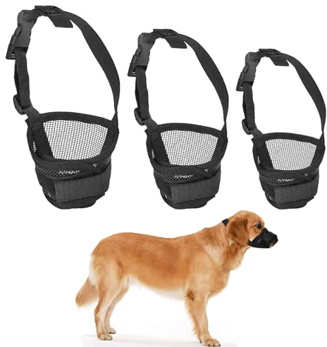 3Pcs Dog Muzzle For Small Medium Large Dogs,Soft Muzzles for Dogs,Adjustable Strap Breathable Dog Mouth Guard Anti Biting Barking Chewing for Pets Walking Camping(S M L)