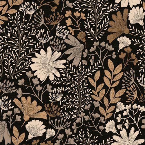 LZH-LP Carta da parati autoadesiva, motivo floreale marrone, 44 x 300 cm, stile vintage, boho nero, senza cuciture, per adesivi da parete