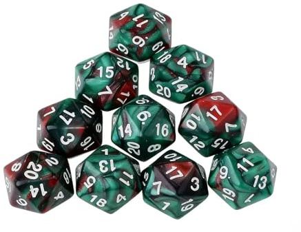 Dzxin Dé 20 Faces, 10 Pièce Dés Polyédriques Jeu de Dés, 20 Faces Dés Jeu de Role pour RPG, MTG, DND, Jeux de Table (Rouge + Vert)