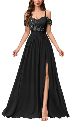 MIUSOL Women's Vintage Slip Off-Shoulder Lace Sequin Wedding Guest Banquet Party Maxi Dress