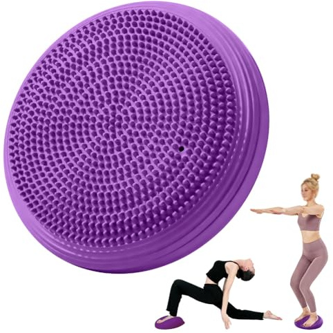 RANJIMA Cojín de equilibrio con bomba, 34 cm, para niños y adultos, cojín de equilibrio ortopédico para postura vertical, fitness, entrenamiento de equilibrio y fuerza (morado)