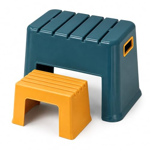 Stegpall Barn 2 Steg. Halkfri Pall för Badrum. Barnpall 2 i 1 Avtagbar för Handfat, Toalett, Kök och Hem, PP-Plast. Extra Sits för Vuxna och Barn.