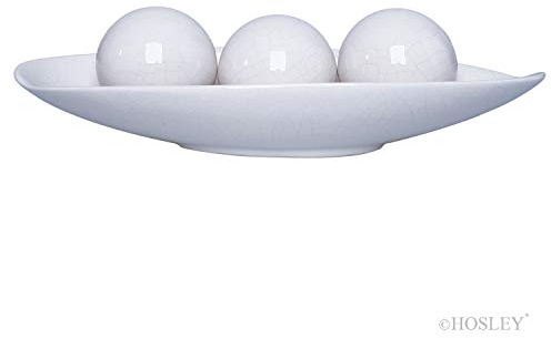 Hosley Decorative Bowl and Orb Set. Ideal GIFT for Weddings Special Occasions and for Decorative Centerpiece in Your Living Dining Room O3 (Crackle Ivory)