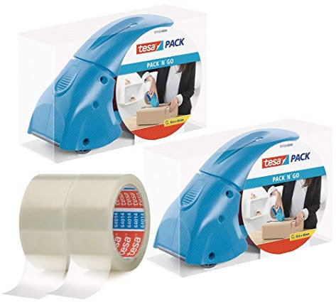 tesa Abroller Pack' n' Go - Ergonomischer, blauer Handabroller für Paketbänder - Halbautomatisch, PVC, 5111x-00000, 50 mm, Manuell, TAPE_LABEL_DISPENSER, Tape Dispenser, Klebebandspender