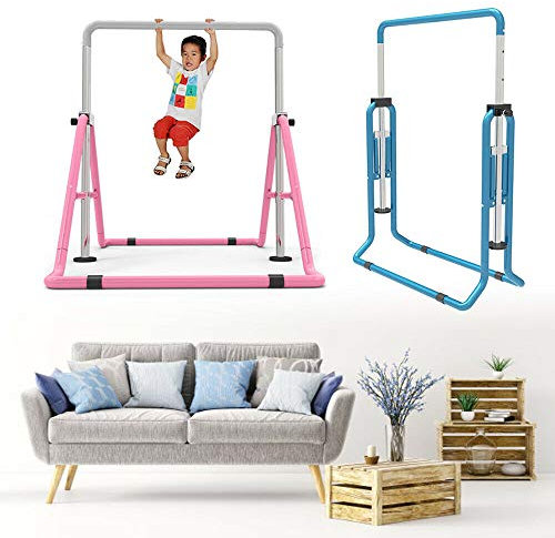 TFCFL Gymnastics Barre horizontale d'entraînement pour enfant Équipement de sport Expandable Équipement d'entraînement d'extérieur Hauteur réglable 129 cm Bleu